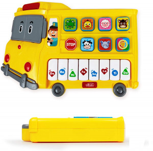 Jucarie muzicala educativa, Autobuz didactic, pentru copii cu lumini si sunete de animalute, Galben - Img 5