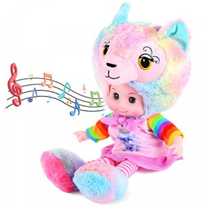 Papusa muzicala Alpaca moale si catifelata, 49cm cu Muzica, melodie "Happy birthday", Multicolor - Img 5