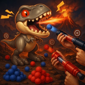 Set 2 Arme de jucarie Blaster Figurina Dinozaur Tyrannosaurus rex cu ventuza moale - Img 3