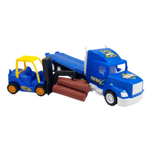 Set 2 masinute,1 X Tractor inertial, 1 x,motostivuitor cu lemne, cabina albastru - Img 4