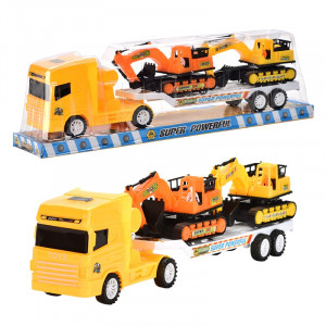 Set 3 masinute,1 X Trailer frictiune cabina galben, 2 mini masini - Img 8