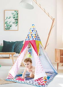 Set Cort de joaca pentru bebelusi, cu saltea pufoasa, stil indian Teepee