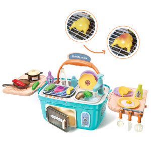 Set de joaca bucatarie, Picnic Chef, cu accesorii de bucatarie si robinet, Albastru - Img 12
