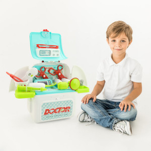 Set de Joaca, Trusa Medicala pentru copii 2in1, cu 9 Accesorii, in Forma de Rucsac cu Bretele Ajustabile, Stetoscop, Termometru, Ochelari, Seringa, Foarfeca, Multicolor - Img 2