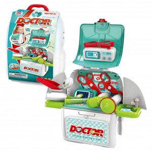 Set de Joaca, Trusa Medicala pentru copii 2in1, cu 9 Accesorii, in Forma de Rucsac cu Bretele Ajustabile, Stetoscop, Termometru, Ochelari, Seringa, Foarfeca, Multicolor - Img 14