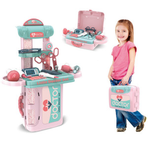 Set de Joaca, Trusa Medicala pentru copii 3in1, Transformabila in Cabinet Medical, in Forma de Valiza cu Maner, Include Stetoscop, Ochelari, Seringa, Foarfeca, Usor de Asamblat,27 cm Latime - Img 4