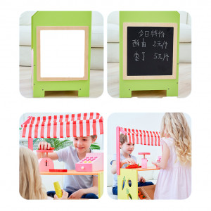 Stand aprozar cu rafturi din lemn si casa de marcat, cantar, legume, tavita de scris inclusa, tip Montessori, dimensiune 93x52x30 cm - Img 4