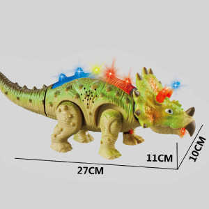 Jucarie Dinozaur Cu Baterii Triceratops, Lumini Multicolore, Sunete Si Miscari Realiste Interactive, Verde, 25 cm - Img 4
