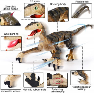 Jucarie interactiva, Dinozaur cu telecomanda, Figurina Velociraptor cu lumini si sunete realiste - Img 15