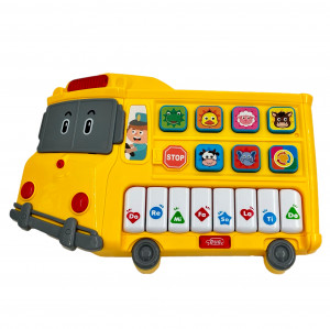 Jucarie muzicala educativa, Autobuz didactic, pentru copii cu lumini si sunete de animalute, Galben - Img 7
