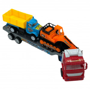 Set 3 Masinute, Camion Trailer cu capota rosu, Masinuta, Macara, Multicolor - Img 3