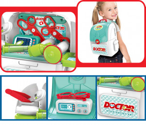 Set de Joaca, Trusa Medicala pentru copii 2in1, cu 9 Accesorii, in Forma de Rucsac cu Bretele Ajustabile, Stetoscop, Termometru, Ochelari, Seringa, Foarfeca, Multicolor - Img 3