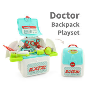 Set de Joaca, Trusa Medicala pentru copii 2in1, cu 9 Accesorii, in Forma de Rucsac cu Bretele Ajustabile, Stetoscop, Termometru, Ochelari, Seringa, Foarfeca, Multicolor - Img 12