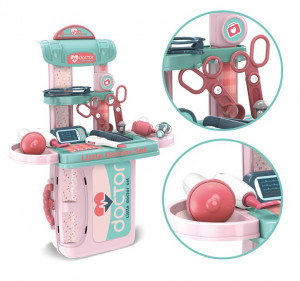 Set de Joaca, Trusa Medicala pentru copii 3in1, Transformabila in Cabinet Medical, in Forma de Valiza cu Maner, Include Stetoscop, Ochelari, Seringa, Foarfeca, Usor de Asamblat,27 cm Latime - Img 5