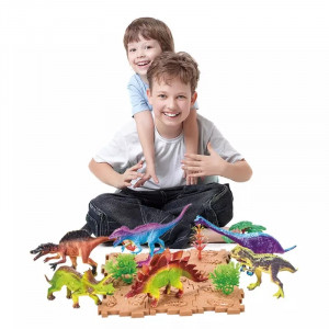 Set figurine dinozauri, Lumea dinozaurilor, 2in1 tip mini rucsac, portabila, verde