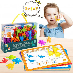 Joc educativ si cu dinozauri "Numaratoarea Dinozaurilor", Sorteaza, Potriveste, Numara si Compara, 72 Piese