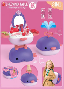 Jucarie de rol, dressing Makeup 3in1 tip mini rucsac, geanta si birou pentru scoala "Balena Minunata", 27 accesorii incluse, portabil, mov - Img 7