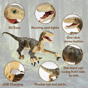Jucarie interactiva, Dinozaur cu telecomanda, Figurina Velociraptor cu lumini si sunete realiste - Img 16