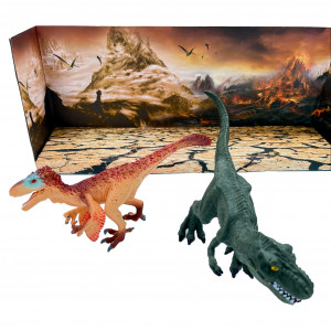 Set 2 Figurine Dinozaur, Tyrannosaurus Rex Utah Raptor in cusca, 17 cm