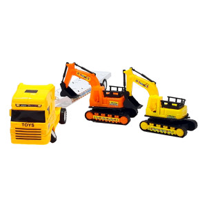 Set 3 masinute,1 X Trailer frictiune cabina galben, 2 mini masini - Img 13