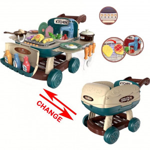 Set Bucatarie multifunctionala, Forma Carucior Cumparaturi, lumini si baterii,accesorii, Multicolor