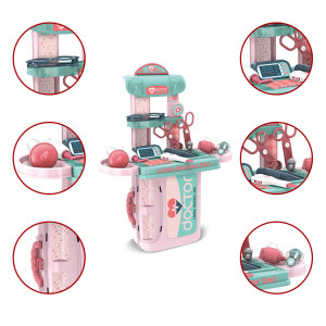 Set de Joaca, Trusa Medicala pentru copii 3in1, Transformabila in Cabinet Medical, in Forma de Valiza cu Maner, Include Stetoscop, Ochelari, Seringa, Foarfeca, Usor de Asamblat,27 cm Latime - Img 6