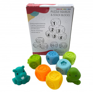 Set jucarii interactive si educative din silicon, Cuburi 8 piese, pentru dentitia bebelusilor, varsta +6 luni, multicolor - Img 11