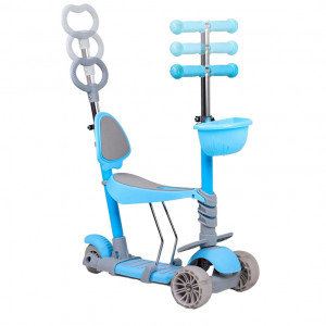 Trotineta Pentru Copii, MANINI, 5 in 1, Cu 3 Roti Luminoase, Ghidon Reglabil Pe Inaltime, Scaun Detasabil, Culoare Albastru - Img 6