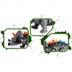 Dinozaur Triceratops electric, Cu Baterii, Lumini Multicolore, Sunete Si Miscari Realiste Interactive, gri - Img 2