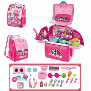 Jucarie de rol, Bucataria din Ghiozdan 2in1, Micuta Bucatareasa, cu 28 Accesorii, in Forma de Ghiozdan cu Bretele Ajustabile, Roz - Img 5