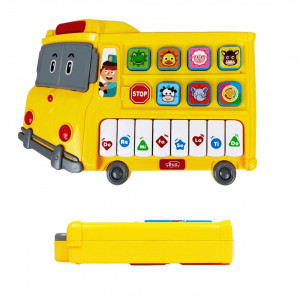Jucarie muzicala educativa, Autobuz didactic, pentru copii cu lumini si sunete de animalute, Galben - Img 8