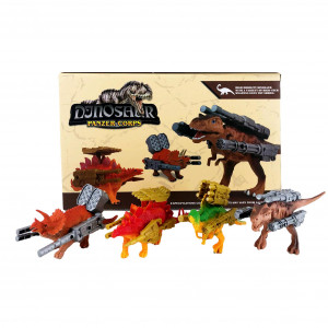 Set 4 Figurine Dinozaur, Medii blindati cu arme tip military, Multicolor - Img 5