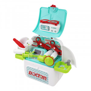 Set de Joaca, Trusa Medicala pentru copii 2in1, cu 9 Accesorii, in Forma de Rucsac cu Bretele Ajustabile, Stetoscop, Termometru, Ochelari, Seringa, Foarfeca, Multicolor - Img 7