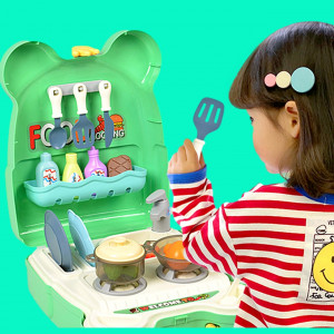 Set joaca rol, Bucatarie tip Ghiozdan, forma broscuta, accesorii incluse, Verde