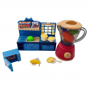 Set mini bucatarie pentru copii cu blender si accesorii, albastru - Img 2