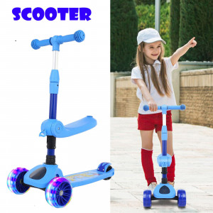 Tricicleta MANINI 3in1 (se poate tansforma in Trotineta si Skateboard), roti iluminate, Led, Bleu