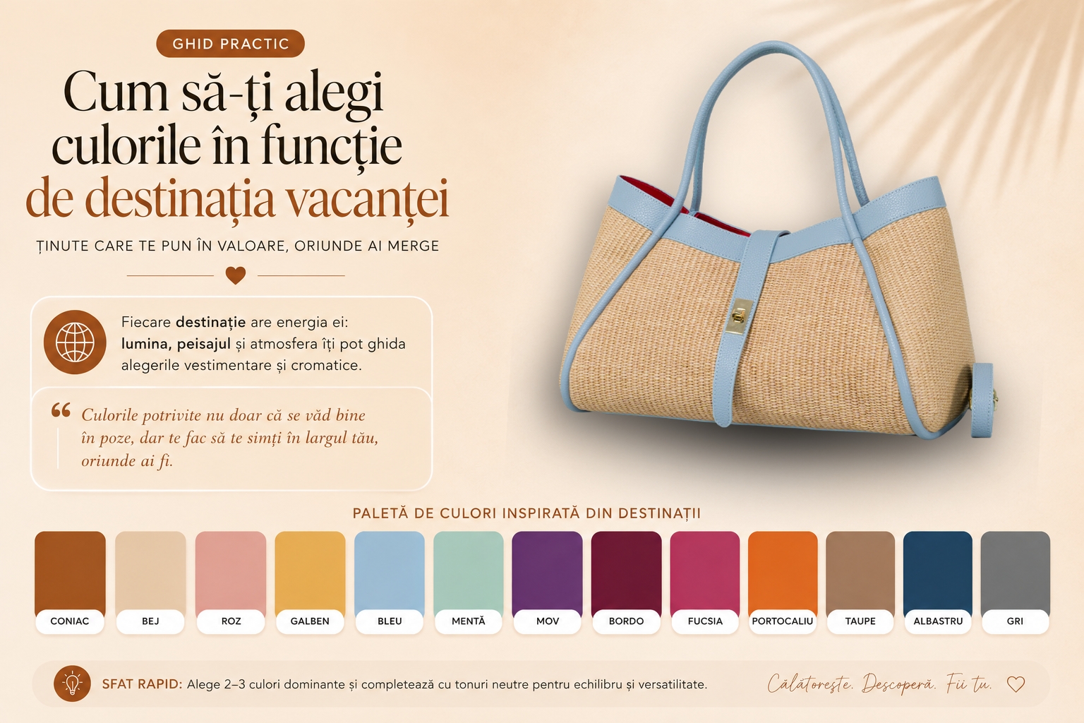 Poșete, rucsacuri și accesorii elegante pentru concediu
