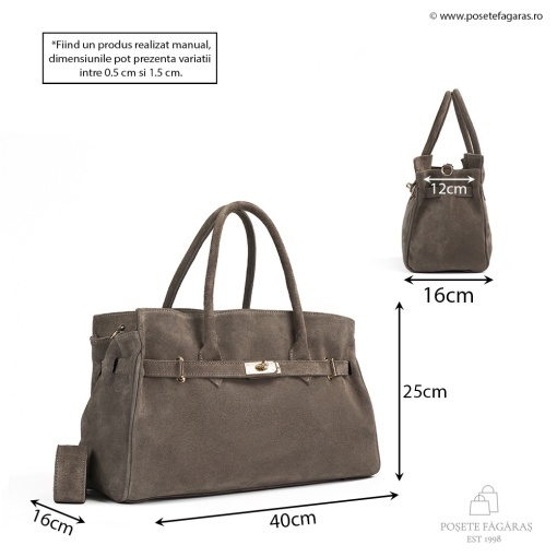 Poseta Celina - Piele Intoarsa TAUPE - Img 5