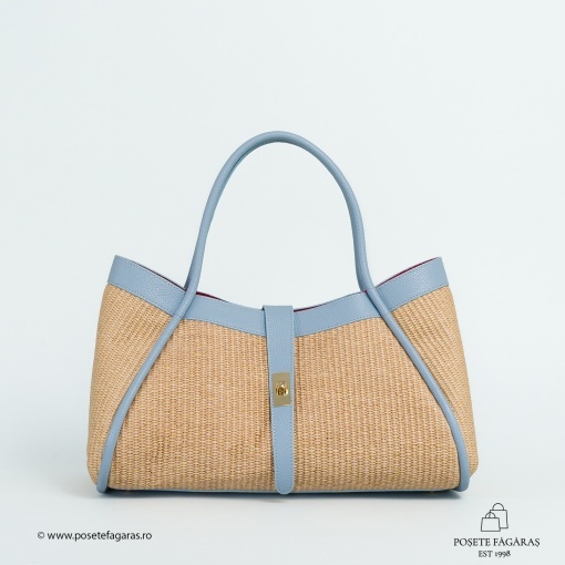 Poseta Lima - Piele &amp; Rafie - BLEU - Img 2