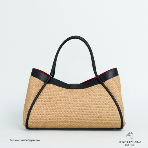 Poseta Lima - Piele &amp; Rafie - NEGRU - Img 3
