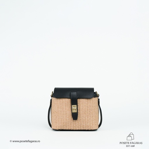 Poseta Linda - Piele &amp; Rafie - NEGRU - Img 3