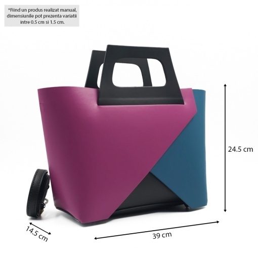 Poseta Piele Mathilda - FUCSIA-ALBASTRU - Img 5