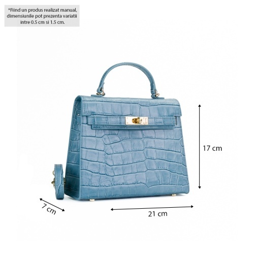 Poseta Piele Thea Croco Mini - BLEU - Img 5