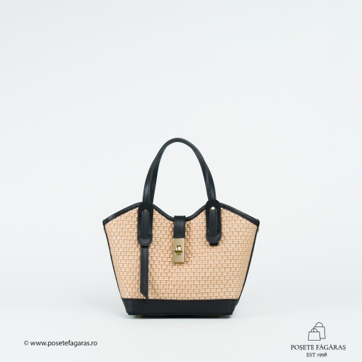 Poseta Loren - Piele &amp; Rafie - NEGRU - Img 2
