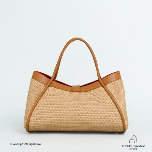 Poseta Lima - Piele &amp; Rafie - CAMEL - Img 3