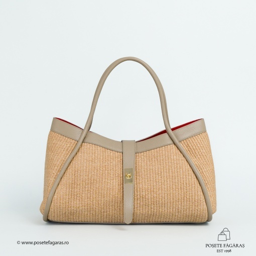 Poseta Lima - Piele &amp; Rafie - CREM - Img 2