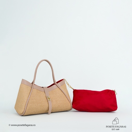 Poseta Lima - Piele &amp; Rafie - ROZ PUDRA - Img 4