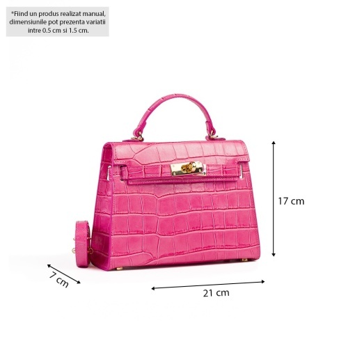 Poseta Piele Thea Croco Mini - FUCSIA - Img 5