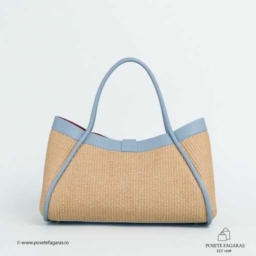 Poseta Lima - Piele &amp; Rafie - BLEU - Img 3