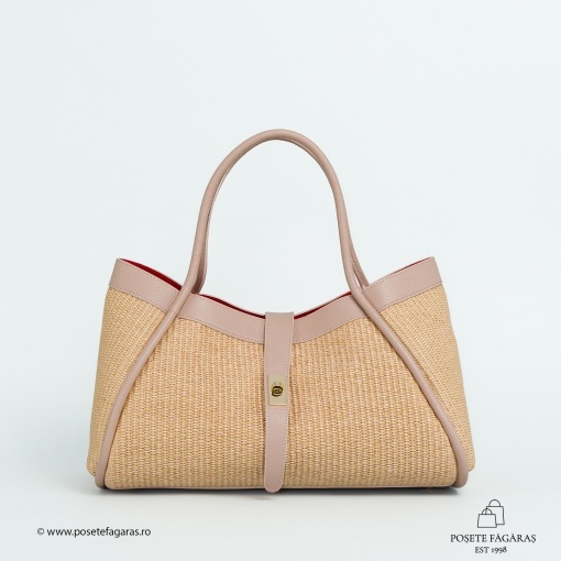 Poseta Lima - Piele &amp; Rafie - ROZ PUDRA - Img 2